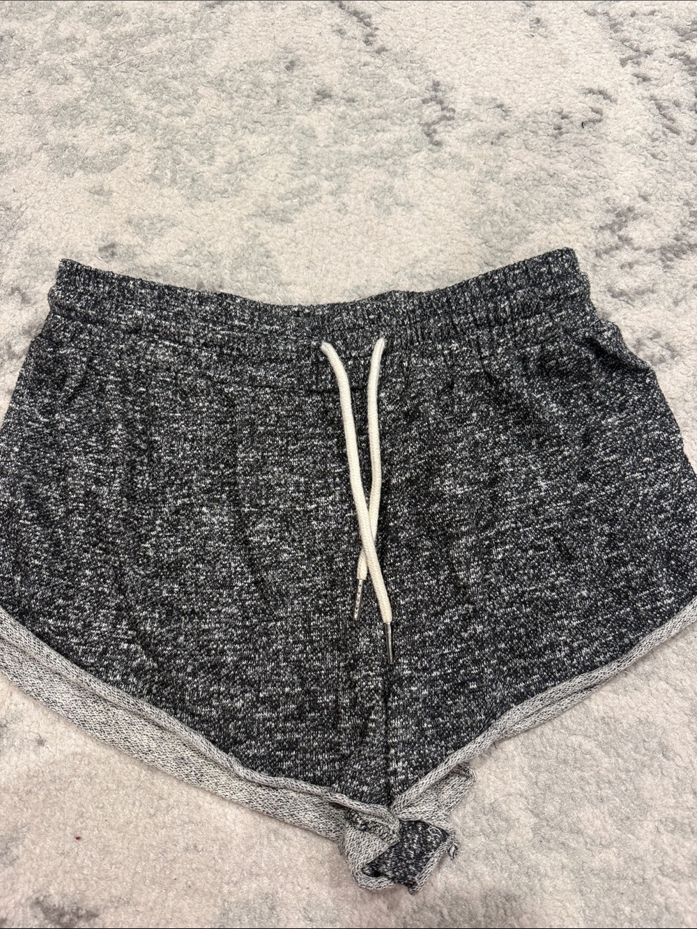Emma & Sam Black Marled Knit Athletic Shorts with White Drawstring